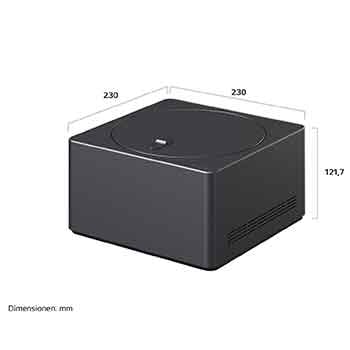 Zero Connect Box mit den entsprechenden Größenangaben in Millimetern. 