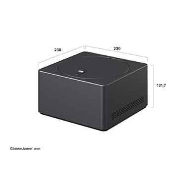 Zero Connect Box mit den entsprechenden Größenangaben in Millimetern. 