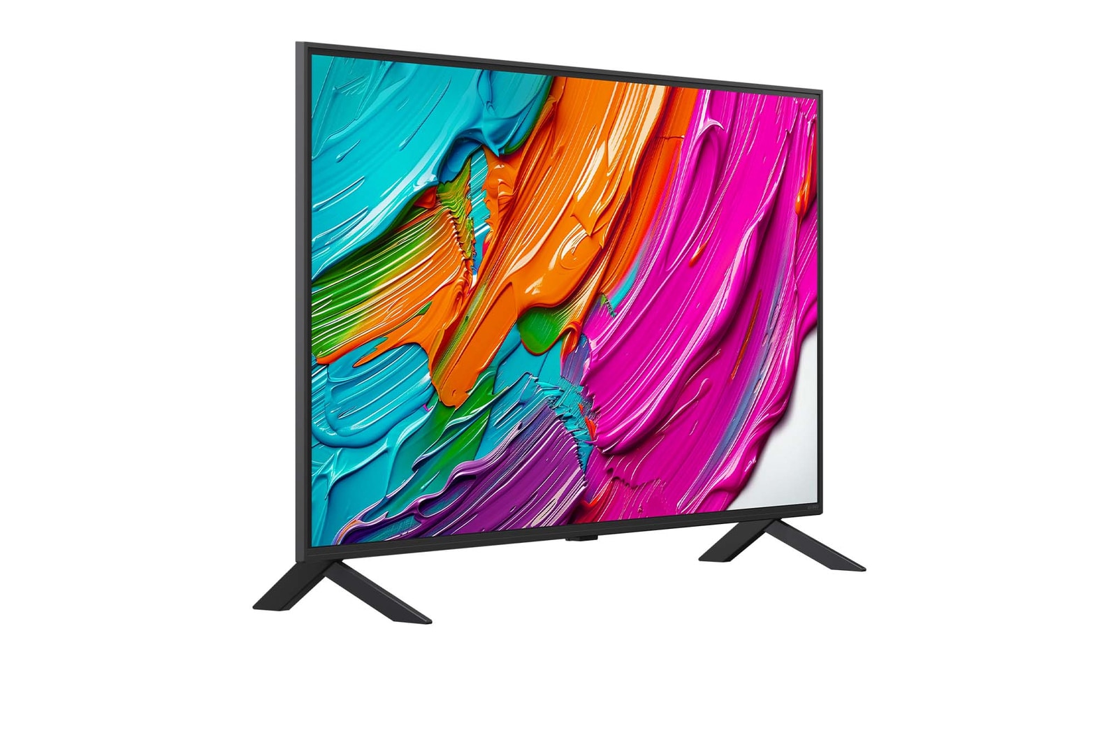 Leicht abgewinkelte Seitenansicht des LG QNED TV von rechts