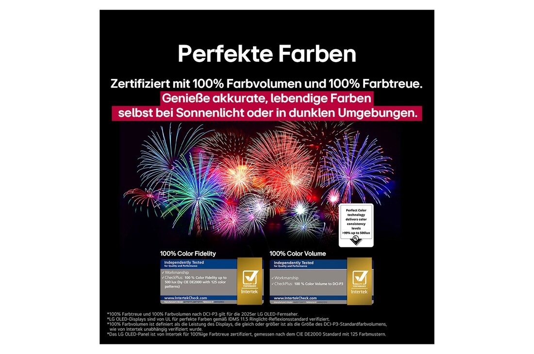 LG AI Magic Remote mit hervorgehobener AI-Taste. Um die Taste herum sind die verschiedenen Funktionen angeordnet, auf die der Benutzer über die Taste zugreifen kann. AI Voice ID, AI Search, AI Chatbot, AI Concierge, AI Picture Wizard, AI Sound Wizard. Der Text erklärt, dass die LG AI Magic Remote dein KI-Erlebnis mit einer speziellen KI-Schaltfläche vervollständigt und wie eine Maus in der Luft verwendet werden kann. Einfach zeigen und klicken.