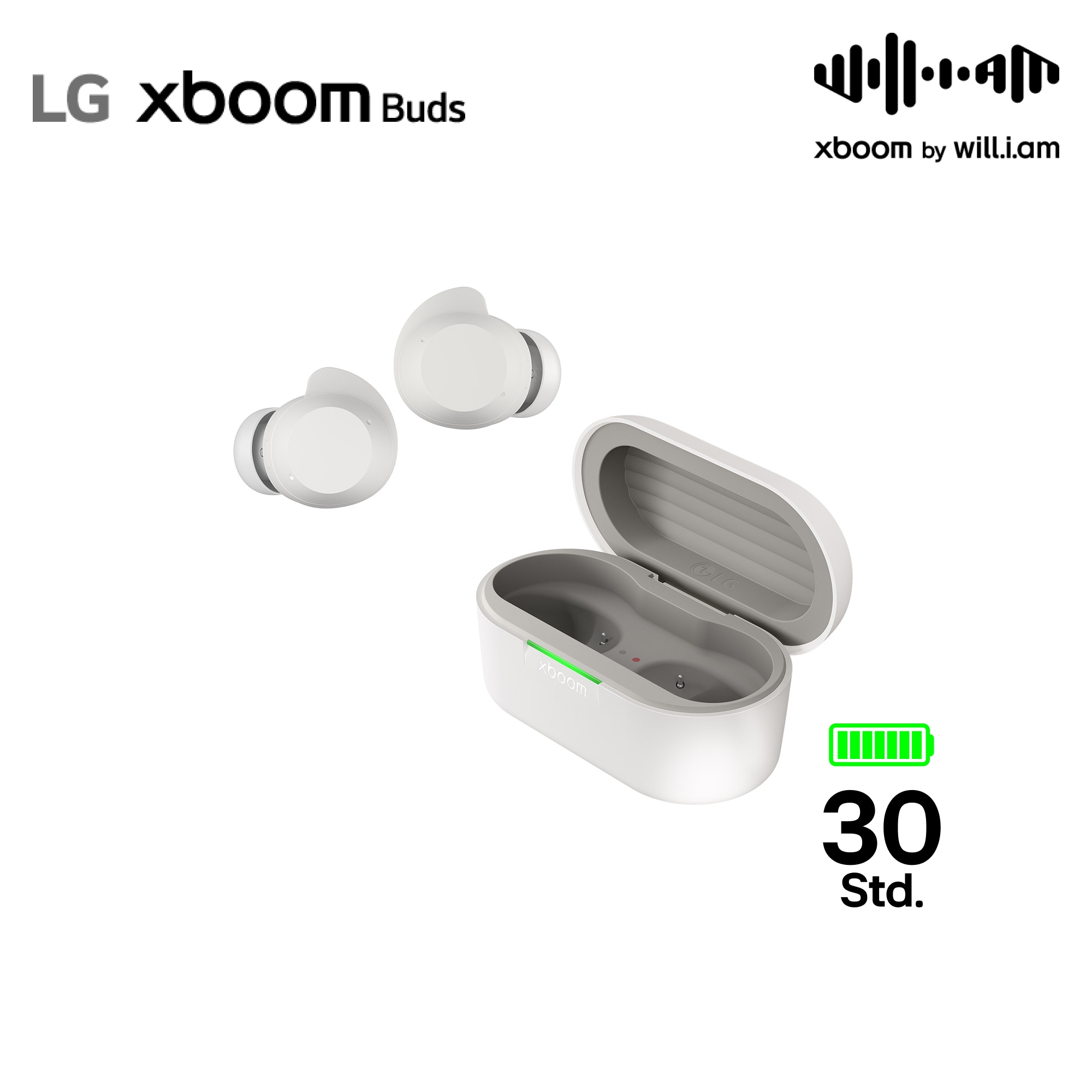 LG xboom Buds von will.i.am | Bluetooth-Ohrhörer | xboom Signature Sound mit Graphen-Treiber, xboom Buds white