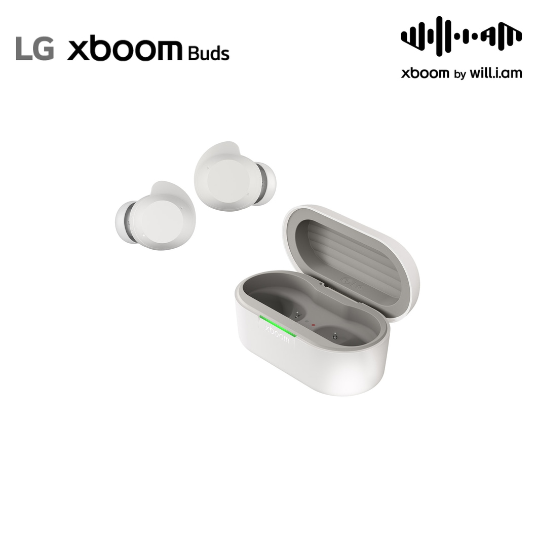 Vorderseite von LG xboom Buds von will.i.am | Bluetooth-Ohrhörer | xboom Signature Sound mit Graphen-Treiber xboom Buds white