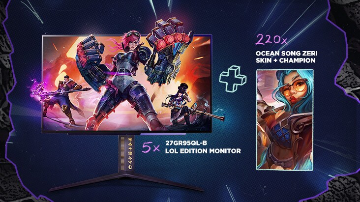 LG ULTRAGEAR X LEC Sommer-Event Preisbilder - 5 x LG UltraGear™ 27GR95QL und 220 x Ocean Song Zeri Skin + Champion Bundles.	