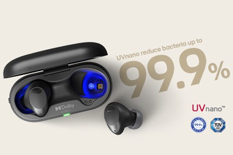 Eine Abbildung der LG TONE Free mit aktiviertem UVnano.