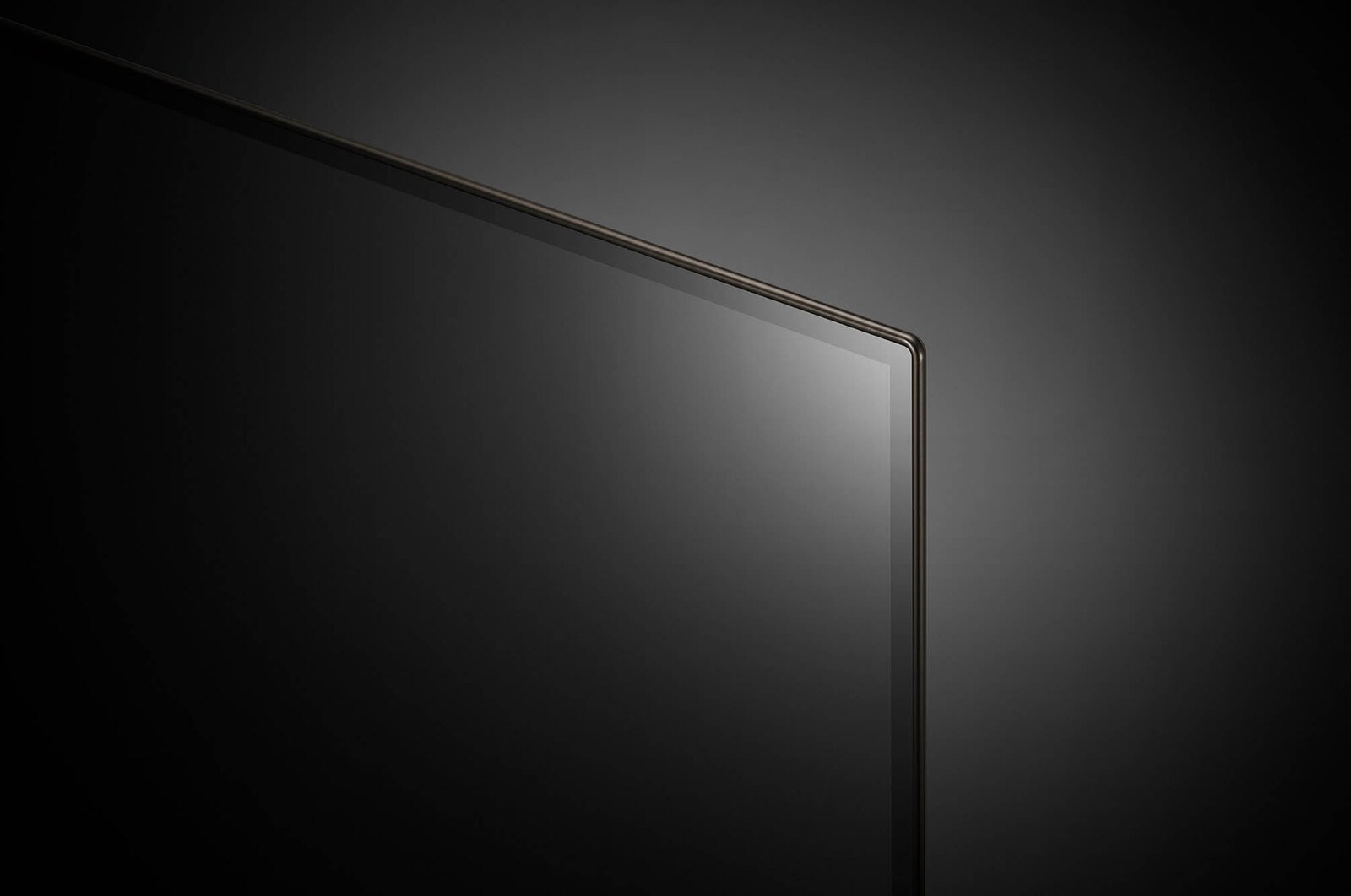 Detailaufnahme der oberen Ecke des LG OLED evo AI C4 4K Smart TV mit extrem schmalem Rahmen