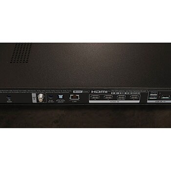 Detailaufnahme des Anschlussbereichs auf der Rückseite des LG OLED evo AI C4 4K Smart TV mit HDMI-, LAN- und USB-Ports