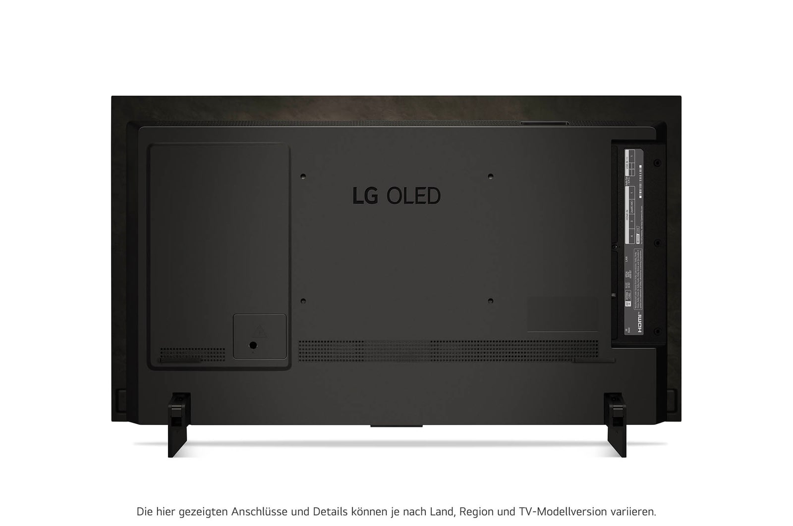 Rückansicht des LG OLED evo AI C4 4K Smart TV mit mittiger Standfußposition und Anschlussfeld.
