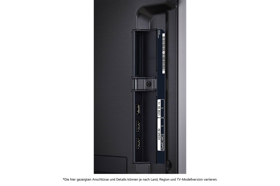 Seitliche Nahaufnahme der HDMI- und USB-Anschlüsse am LG OLED evo AI G4 4K Smart TV.