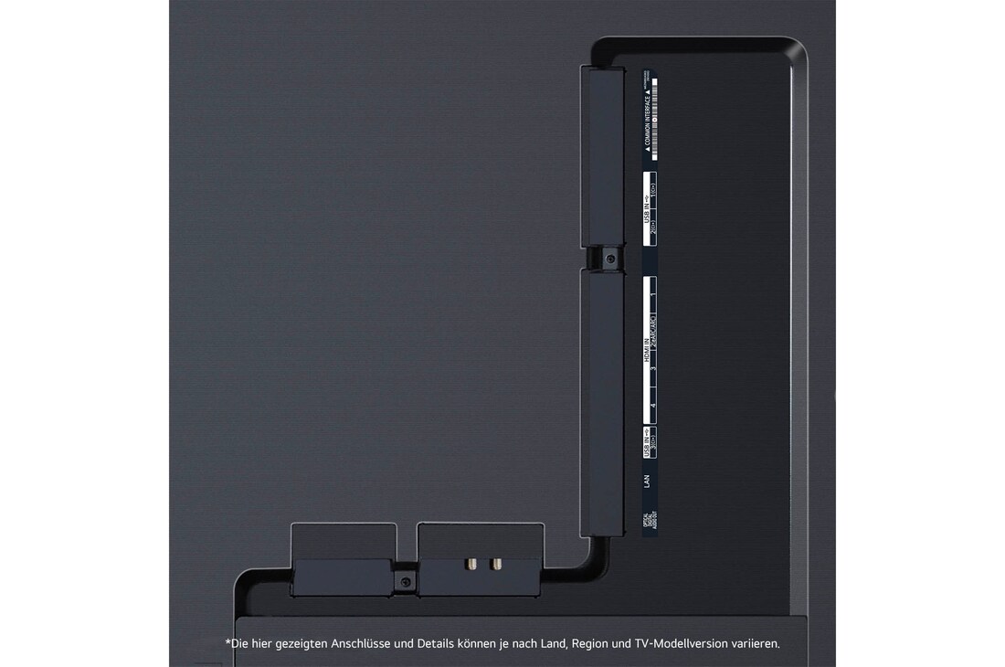 Detailansicht der Rückseite des LG OLED evo AI G4 4K Smart Wand-TVs mit Kabelverlauf und flacher Montage