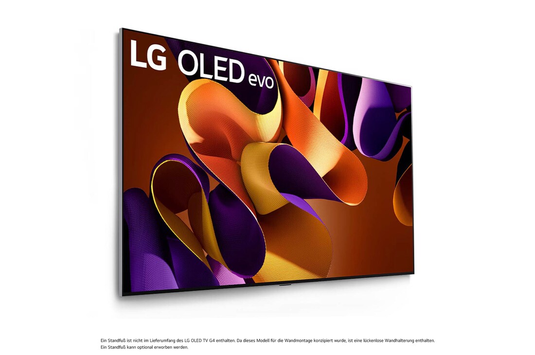 LG OLED evo AI G4 4K Smart Wand-TV aus rechtem Blickwinkel mit randlosem, ultraschlankem Profil