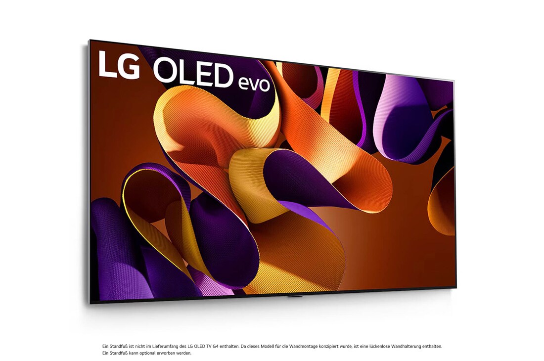 LG OLED evo AI G4 4K Smart Wand-TV aus stärker geneigtem rechten Blickwinkel mit nahtloser Wandintegration