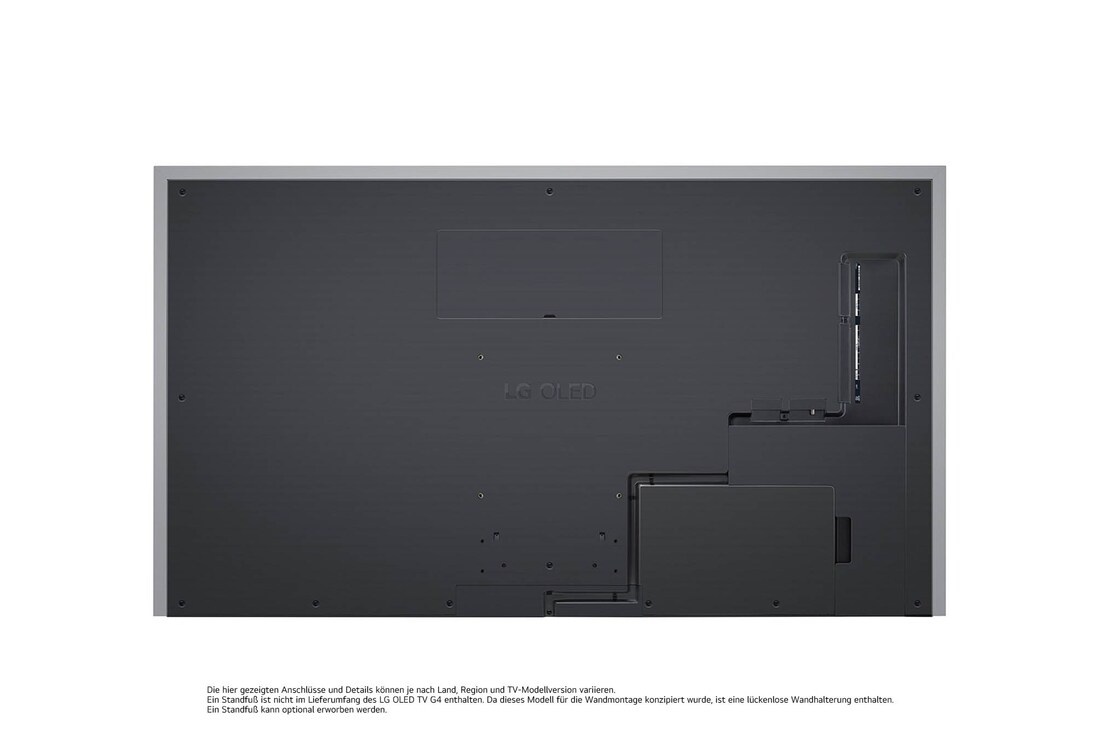 Rückansicht des LG OLED evo AI G4 4K Smart Wand-TVs mit aufgeräumtem Kabelmanagement und flacher Wandmontage