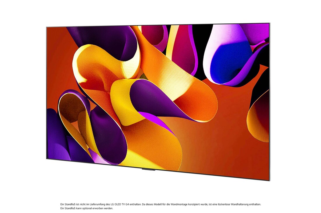 LG OLED evo AI G4 4K Smart Wand-TV aus linkem Blickwinkel mit randlosem, ultraschlankem Design