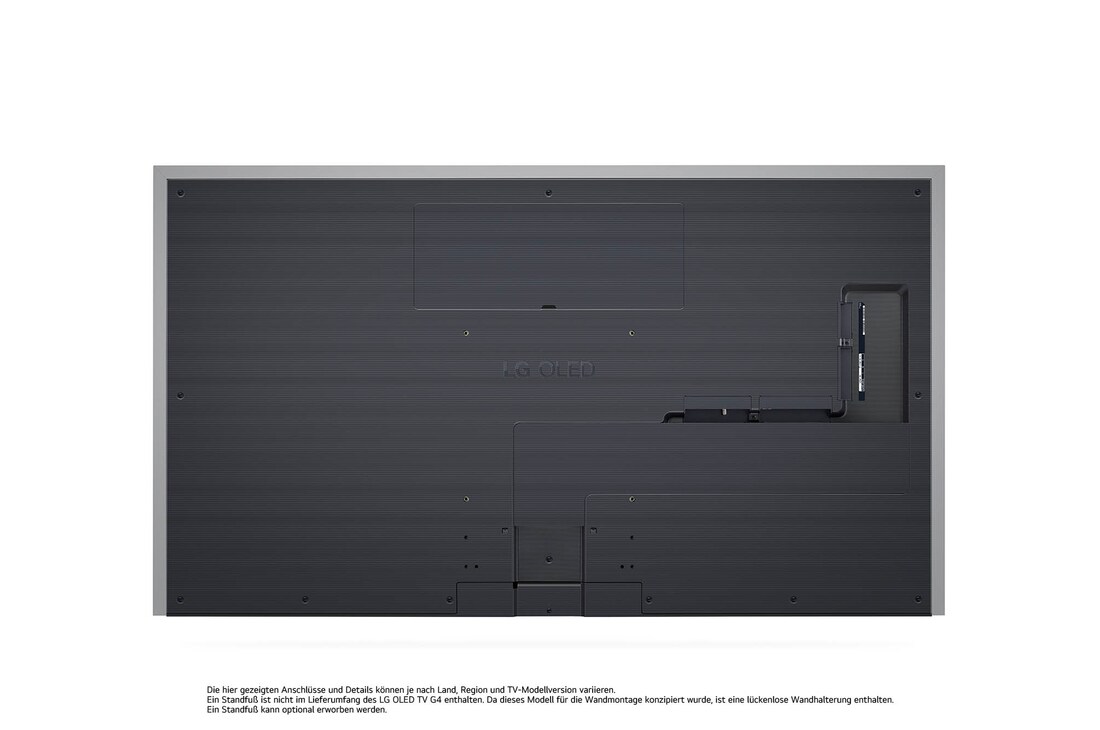 Rückansicht des LG OLED evo AI G4 4K Smart Wand-TVs mit aufgeräumtem Kabelmanagement und flacher Wandmontage