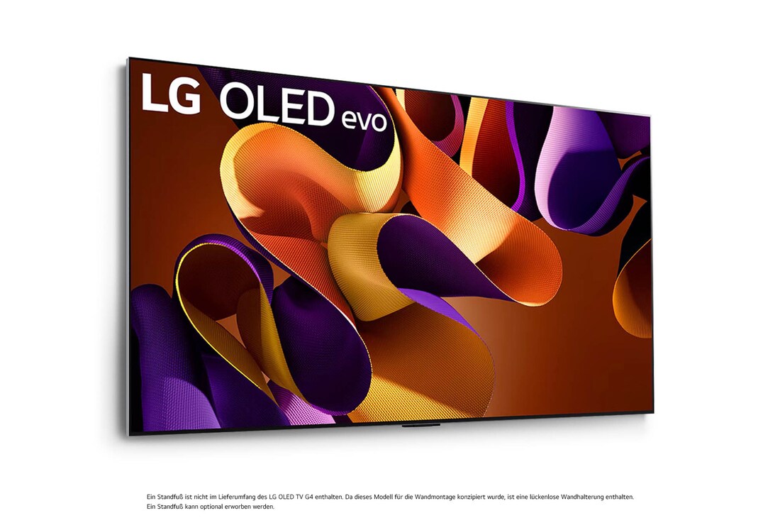 LG OLED evo AI G4 4K Smart Wand-TV aus stärker geneigtem rechten Blickwinkel mit nahtloser Wandintegration