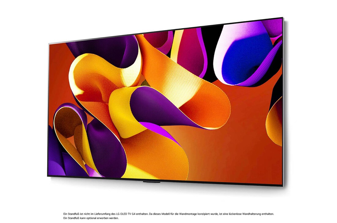 LG OLED evo AI G4 4K Smart Wand-TV aus linkem Blickwinkel mit randlosem, ultraschlankem Design