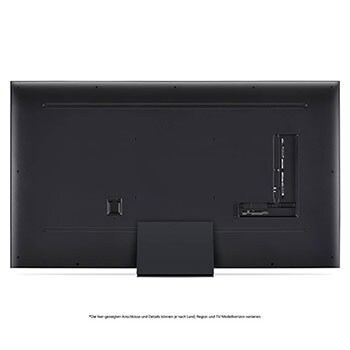 Rückansicht des LG QNED86 AI 4K Smart Fernsehers, zeigt das Design der Rückseite, die Standfußstruktur und den Bereich der Anschlüsse.