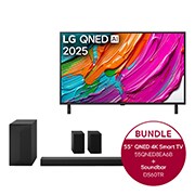 Vorderseite von 55 Zoll LG QNED AI QNED8E 4K Smart TV LG Home Theater Soundbar DS60TR 55QNED8EA6B.DS60TR