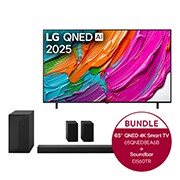 Vorderseite von 65 Zoll LG QNED AI QNED8E 4K Smart TV &amp; LG Home Theater Soundbar DS60TR 65QNED8EA6B.DS60TR