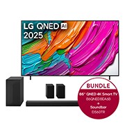 Vorderseite von 86 Zoll LG QNED AI QNED8E 4K Smart TV &amp; LG Home Theater Soundbar DS60TR 86 Zoll LG QNED AI QNED8E 4K Smart TV
