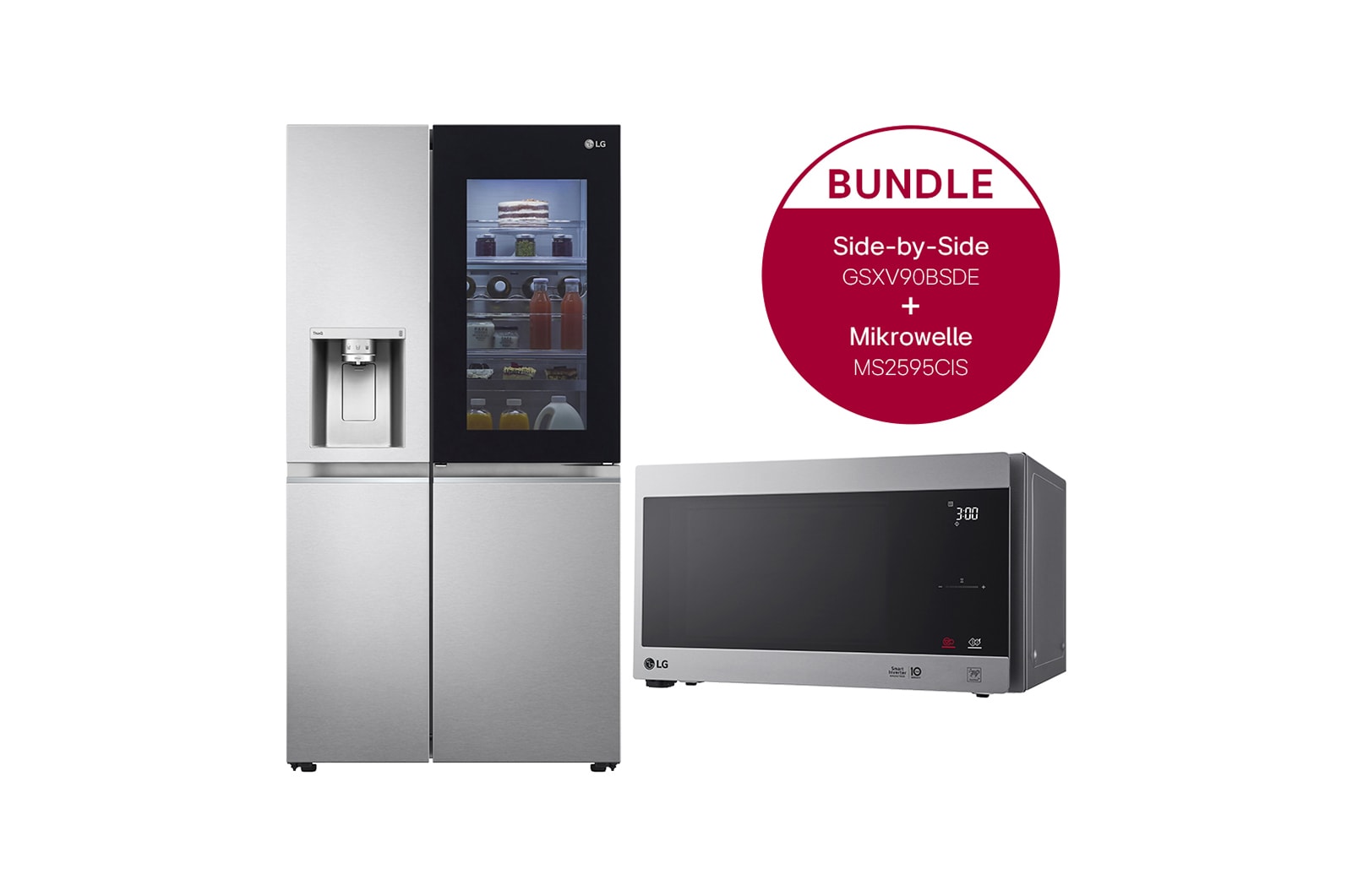 Vorderseite von Side-by-Side Kühlschrank mit InstaView Door-in-Door® (E, 635L, 179cm hoch ) und Solo-Mikrowelle (25L, 1000 Watt) im Set | GSXV90BSDE.2595CIS GSXV90BSDE.2595CIS