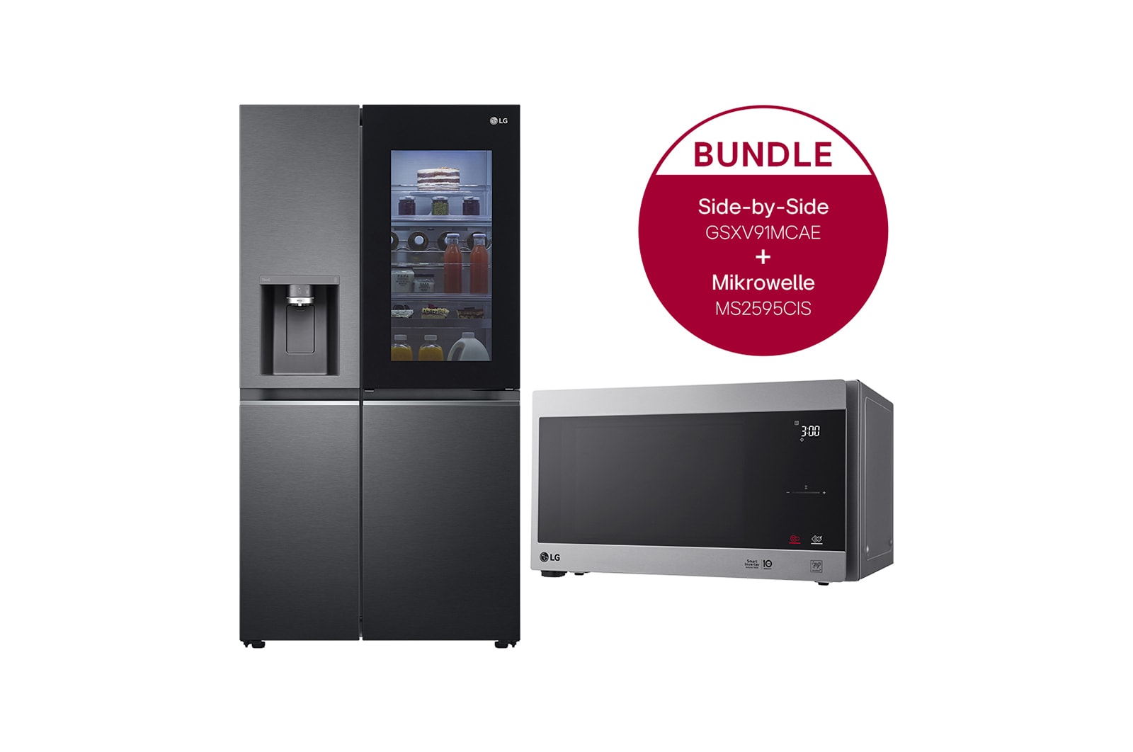 Vorderseite von Side-by-Side Kühlschrank mit InstaView Door-in-Door® (E, 635L, 179cm hoch) mit Eis-, Crushed Ice- und Wasserspender &amp; internem Wassertank | GSXV91MCAE  GSXV91MCAE.2595CIS