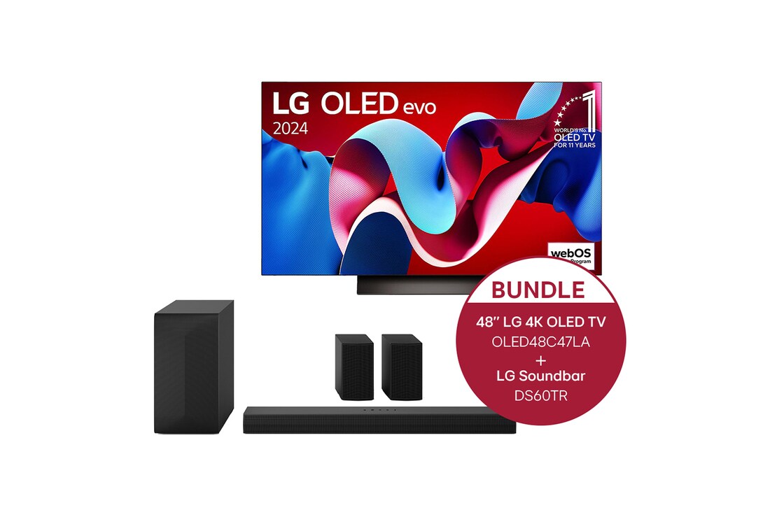 LG 48 Zoll LG OLED evo C4 4K Smart TV + 5.1 Soundbar DS60TR mit 440 Watt, OLED48C47LA.DS60TR