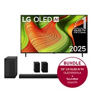 Vorderseite von 55 Zoll LG OLED AI B5 4K Smart TV  &#43; 5.1-Kanal LG Home Theater Soundbar DS60TR mit Surround-Sound und hinteren Lautsprechern OLED55B59LA.DS60TR
