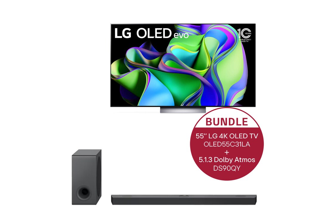 LG 55" LG 4K OLED evo TV C3 + 5.1.3 Dolby Atmos® Soundbar mit 570 Watt, OLED55C31LA.DS90QY