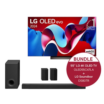 LG 55 Zoll LG OLED evo C4 4K Smart TV + 5.1.3 Dolby Atmos Soundbar mit 580 Watt, OLED55C47LA.DS80TR