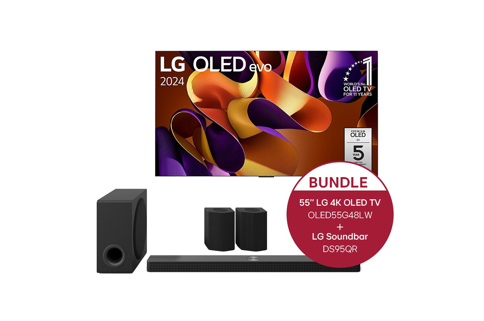 LG 55 Zoll LG OLED evo G4 4K Smart TV + 9.1.5 Kanal LG TV Soundbar DS95TR mit Dolby Atmos, OLED55G48LW.DS95TR