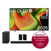 Vorderseite von 65 Zoll LG OLED AI B5 4K Smart TV  &#43; 5.1-Kanal LG Home Theater Soundbar DS60TR mit Surround-Sound und hinteren Lautsprechern OLED65B59LA.DS60TR