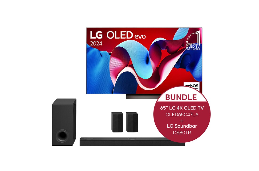 LG 65 Zoll LG OLED evo C4 4K Smart TV + 5.1.3 Dolby Atmos Soundbar mit 580 Watt, OLED65C47LA.DS80TR