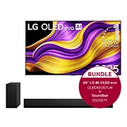 Vorderseite von 65 Zoll LG OLED evo G5 4K Smart TV &#43; 3.1 Kanal LG TV Soundbar DSG10TY mit Dolby Atmos  OLED65G57LW.DSG10TY