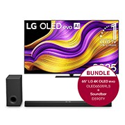 Vorderseite von 65 Zoll LG OLED evo AI G5 4K Smart TV &#43; 5.1.3 Kanal LG TV Soundbar DS90TY mit Dolby Atmo OLED65G59LS.DS90TY