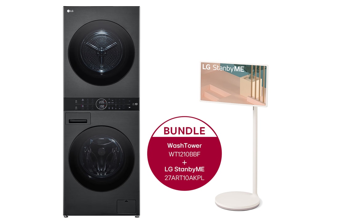 LG WashTower Schwarz (Waschmaschine: A, 12kg, 1350 U./Min.; Trockner: A+++/C, 10kg) I WT1210BBF + StanbyME, WT1210BBF.27ART10