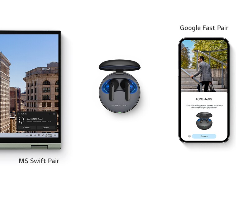 Ein Video mit Ringen um das Gehäuse herum stellt den Kopplungseffekt dar und ein Kopplungs-Pop-up-Fenster erscheint auf Laptop und Smartphone.