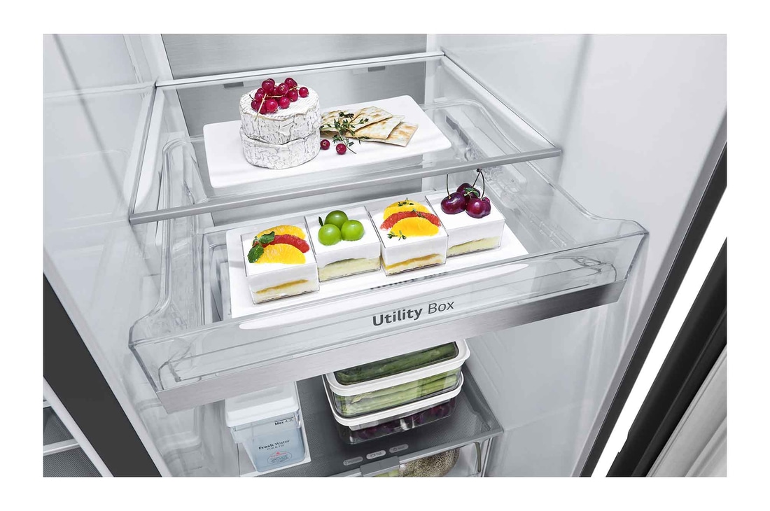 LG Side-by-Side Kühlschrank  (B, 623L, 179cm hoch) mit Eis-, Crushed Ice- und Wasserspender & internem Wassertank | GSLE91EVAB, GSLE91EVAB