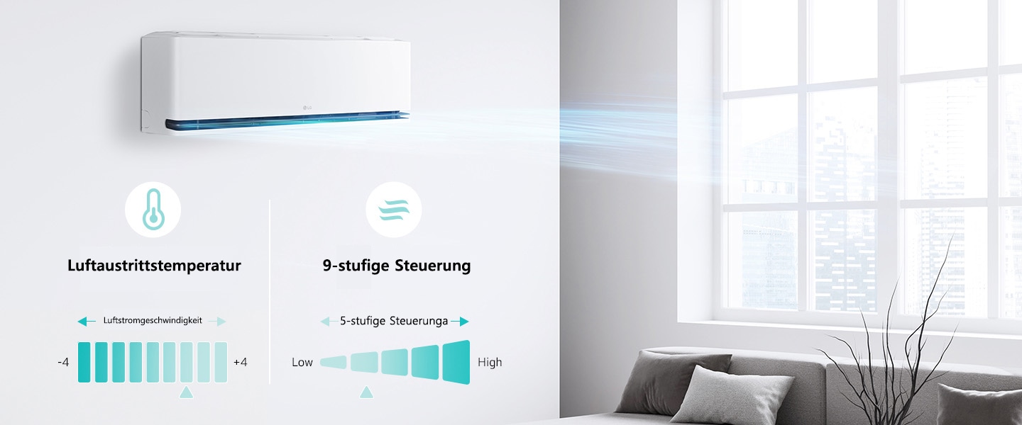 Passen Sie die Luftstromtemperatur in 9 Stufen und die Luftstromgeschwindigkeit in 5 Stufen noch genauer an.