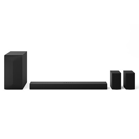 Frontansicht der LG Soundbar DS60TR, Subwoofer und hintere Lautsprecher