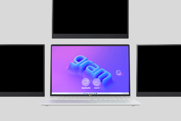 La animación muestra que el monitor se expande fácilmente con un solo click.