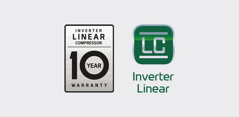 Das Logo „10 Year Warranty for the Inverter Linear Converter“ befindet sich neben dem „Inverter Linear“-Logo.