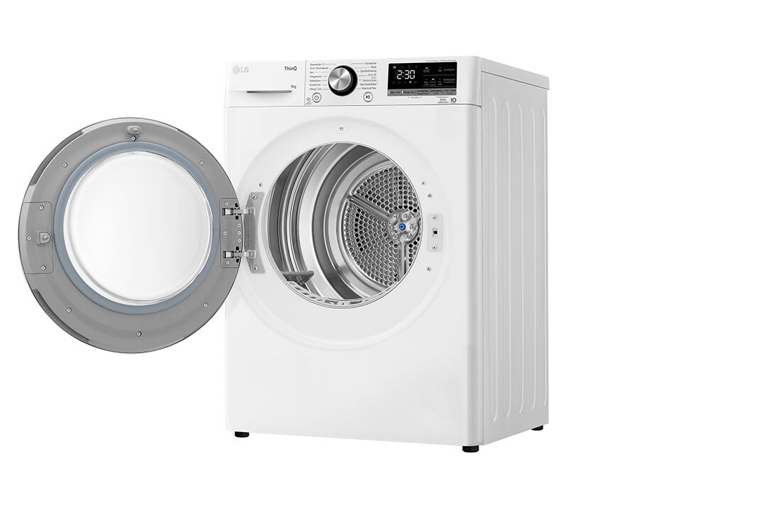 LG Trockner Weiß (C, 9 kg) mit Dual Inverter Wärmepumpentechnologie & selbstreinigendem Kondensator I RT90V9W, RT90V9W