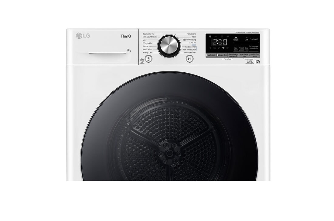 LG Trockner Weiß (C, 9 kg) mit Dual Inverter Wärmepumpentechnologie & selbstreinigendem Kondensator I RT90V9W, RT90V9W