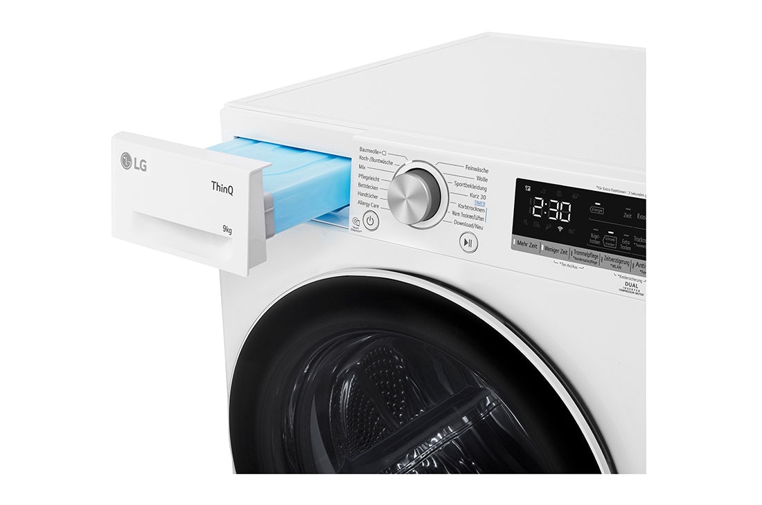LG Trockner Weiß (A+++, 9 kg) mit Dual Inverter Wärmepumpentechnologie & selbstreinigendem Kondensator I V9R09TC, V9R09TC