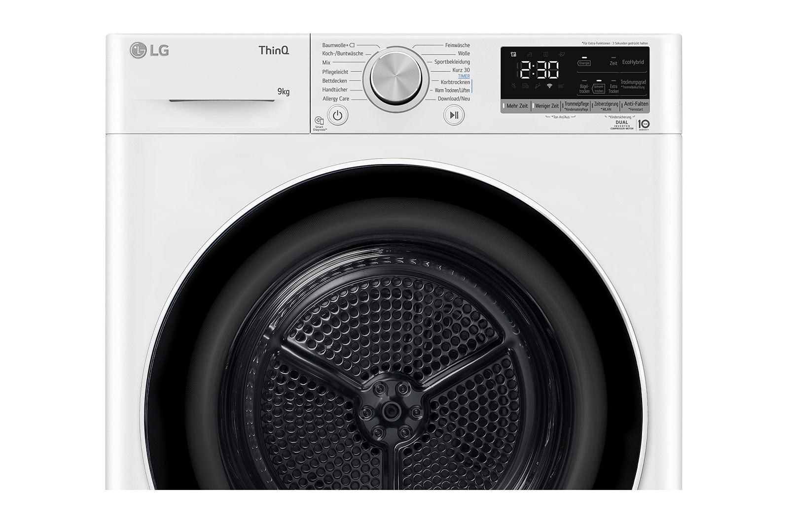 LG Trockner Weiß (A+++, 9 kg) mit Dual Inverter Wärmepumpentechnologie & selbstreinigendem Kondensator I V9R09TC, V9R09TC