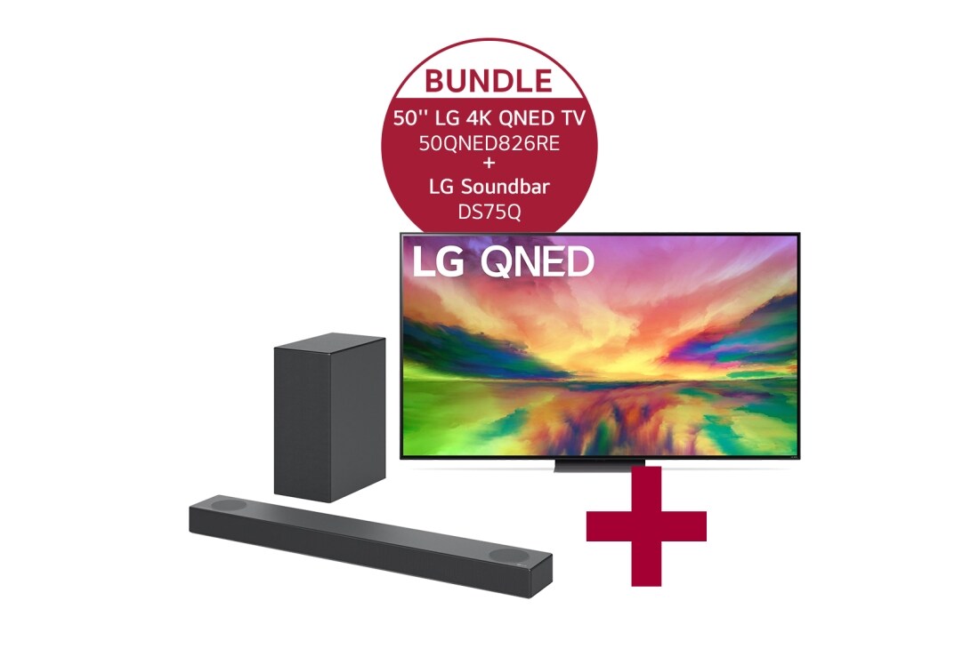 LG 50'' LG 4K QNED TV 50QNED826RE & DS75Q 3.1.2 Dolby Atmos® Soundbar mit 380 Watt | kabelloser Subwoofer, 50QNED826RE.DS75Q