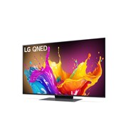 Leicht abgewinkelte Seitenansicht des LG QNED TV, QNED86