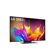 Leicht abgewinkelte Seitenansicht des LG QNED TV, QNED86