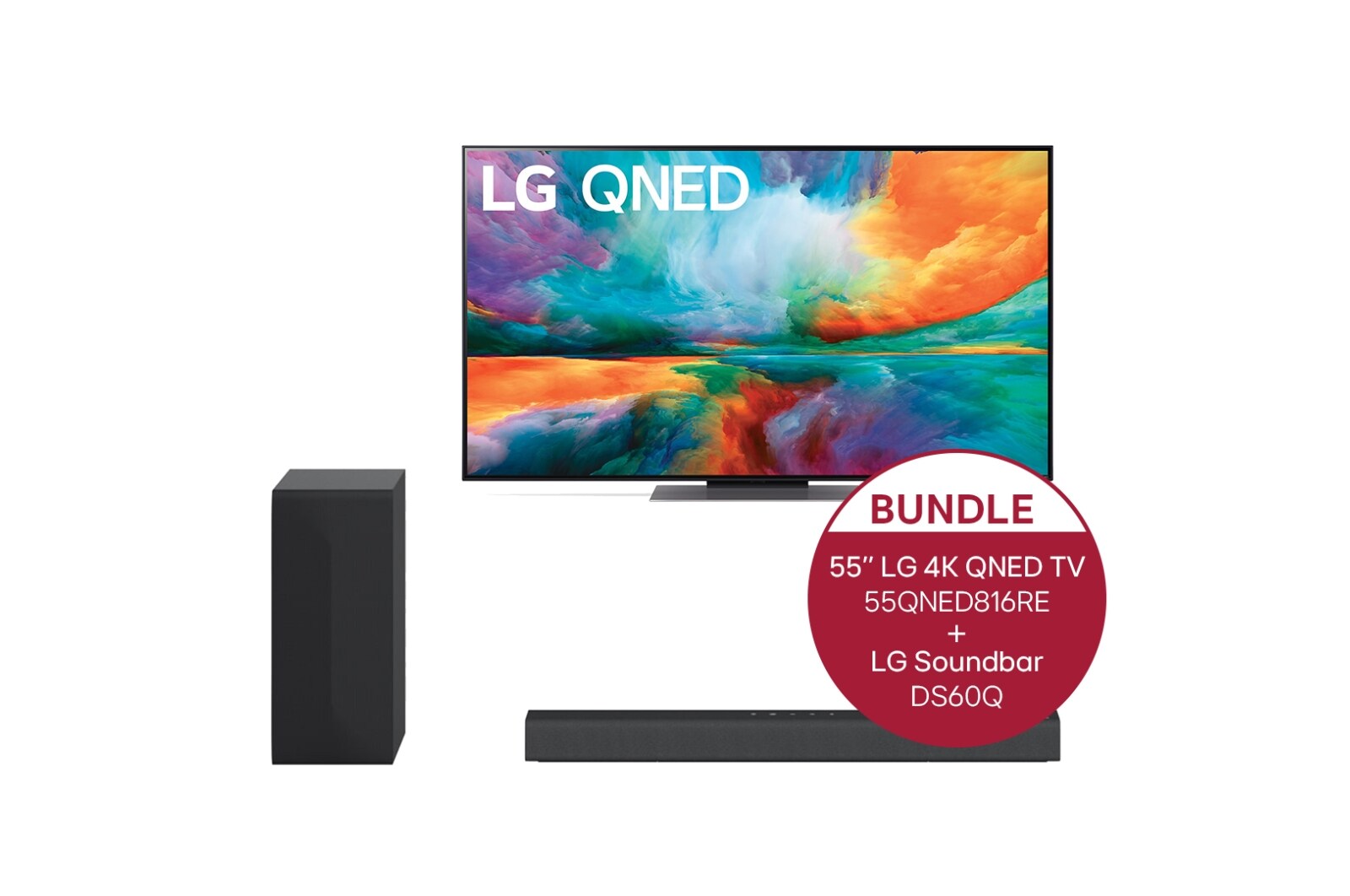 LG 55'' LG 4K QNED TV QNED81 & 2.1 Dolby Atmos® Soundbar mit 300 Watt | kabelloser Subwoofer, 55QNED816RE.DS60Q